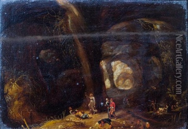 Joyeuse Compagnie Dans Un Paysage A Loree Dune Grotte Oil Painting - Rombout Van Troyen