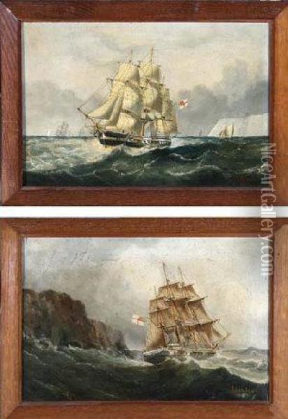 Royal Naval Sailing Frigates Patrolling The South East Coast Oil Painting - J. Humble