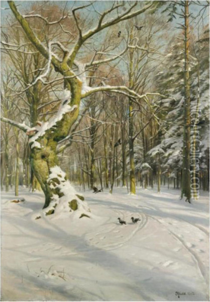 Tracks Through The Forest Oil Painting - Peder Mork Monsted