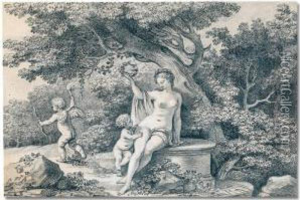 Venus And Cupid In A Landscape Oil Painting - Jacques-Augustin Pajou