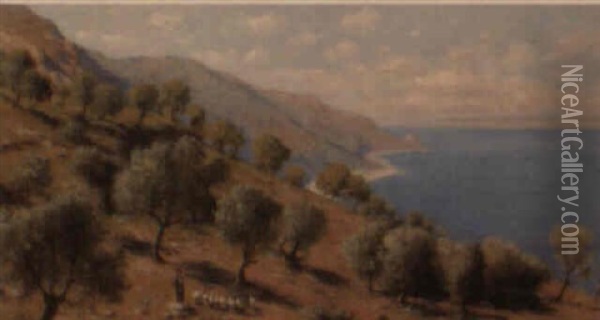 Coastal View, Taormina Oil Painting - Franz Leo Ruben