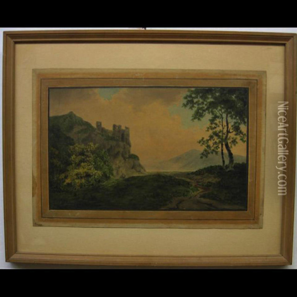 Landscape View With Hilltop Castle Oil Painting - Thomas Gisborne