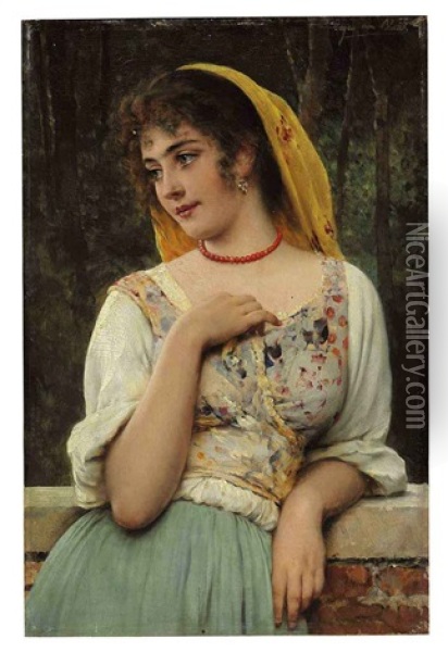 A Pensive Beauty Oil Painting - Eugen von Blaas