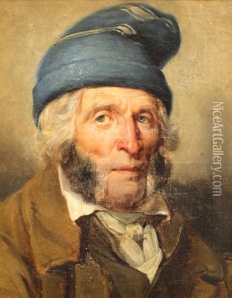 Portrait D'homme Au Bonnet Bleu Oil Painting - Nicolas Toussaint Charlet
