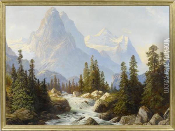 Mountain Landscape With A Stream Oil Painting - Jakob Joseph Zelger