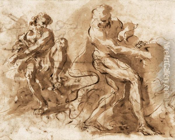 Hercules, Mit Dem Lowen Kampfend Oil Painting - Domenico Maria Canuti