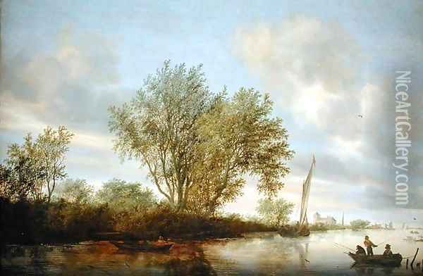 River Landscape 1645 Oil Painting - Salomon van Ruysdael