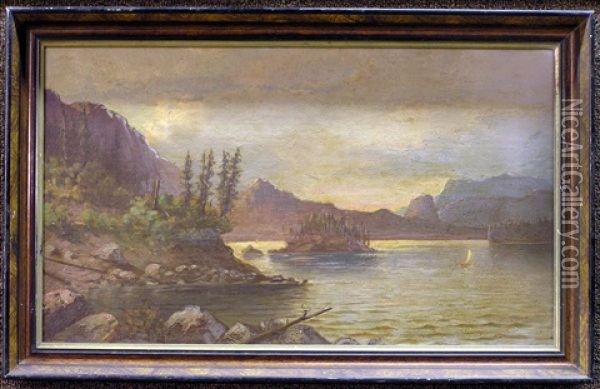 Lake Scene With Redwoods Oil Painting - Horace Wolfe Duesbury