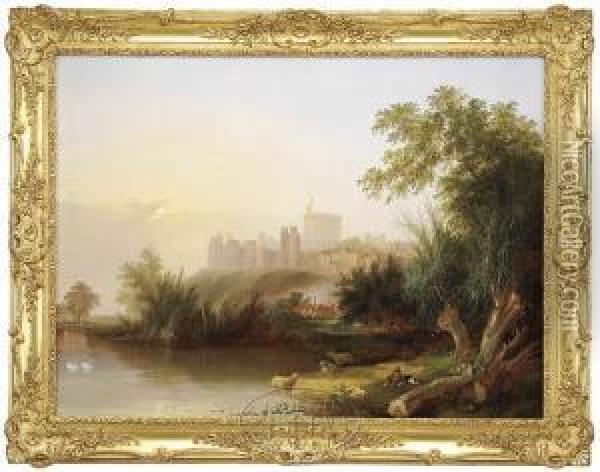 Windsor Castle On The River Thames Oil Painting - Henry John Boddington