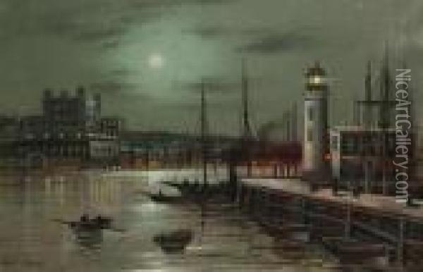 Scarborough Harbour By Moonlight Oil Painting - Wilfred Jenkins