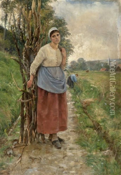 Tired. Farmer's Wife From Normandie Oil Painting - Sigrid Bolling