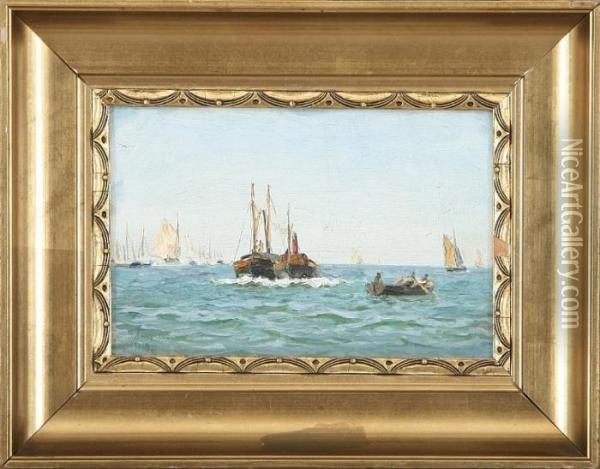 Seascape With Sailships Oil Painting - Holger Peter Svane Lubbers