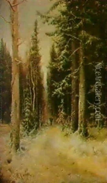 Risbarerska I Vinterskog Oil Painting - Yuliy Yulevich (Julius) Klever