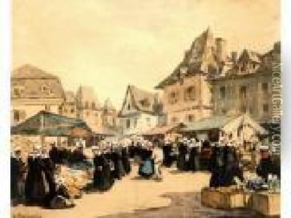 Marche Aux Faiences A Quimper Oil Painting - Henri Alphonse Barnoin
