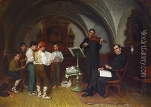 La Leccion De Musica Oil Painting - John Bagnold Burgess