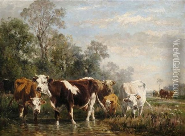 Rinder An Einem Gewasser Oil Painting - Marie Dieterle