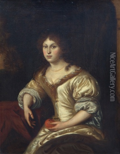A Portrait Of An Elegant Lady Oil Painting - Caspar Netscher