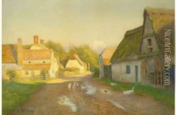 Canards Sur La Route Du Village Oil Painting - Walter Follen Bishop