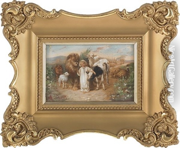 Child Surrounded By Animals Oil Painting - William Strutt