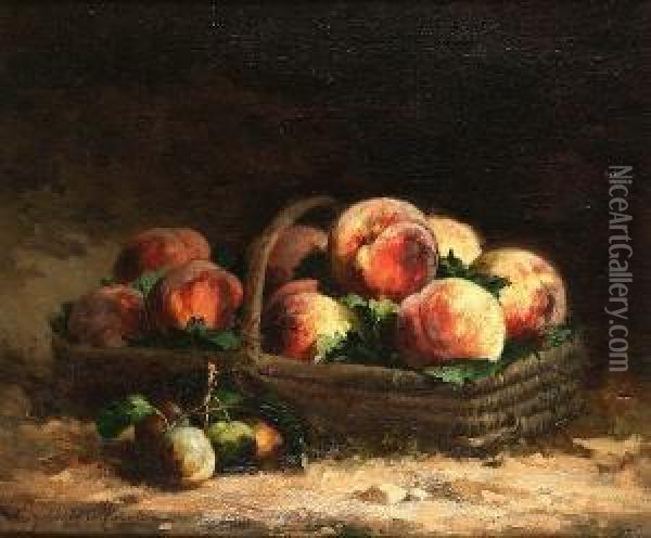 Still Life With Peaches In A Basket Oil Painting - Euphemie,nee Duhanot Muraton