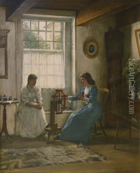 Women In Interior Oil Painting - Edgar Melville Ward