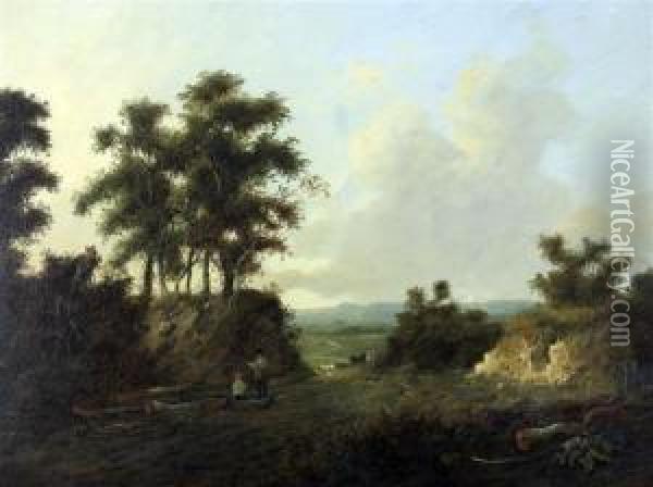 Figures In A Landscape Oil Painting - Patrick, Peter Nasmyth