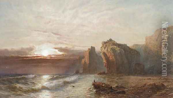 Sunset at Kynance Cove, Cornwall Oil Painting - John Mogford