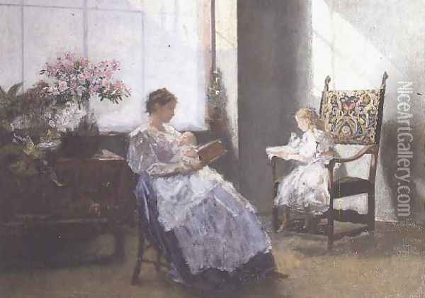 Mrs Masarai and her Daughter, 1896 Oil Painting - Hans Tichy