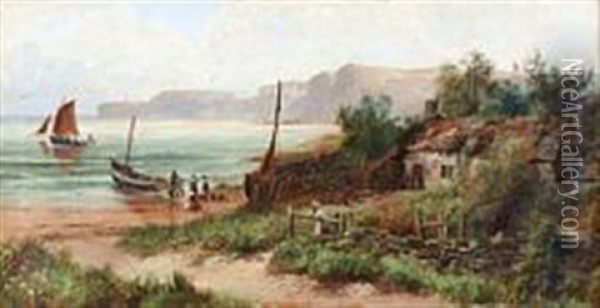 Coastal Scenery With Fishermen At The Shore Oil Painting - William Gilbert Foster