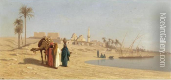 The Banks Of The Nile Oil Painting - Ch. Theodore, Bey Frere