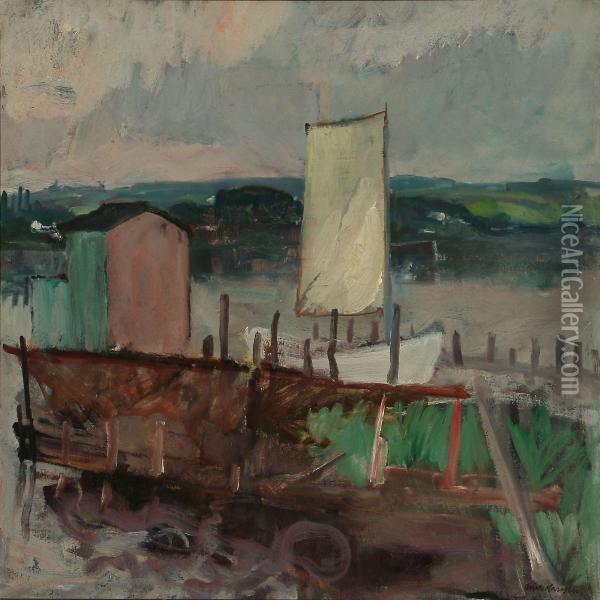 Boats In The Water Oil Painting - Niels Hansen