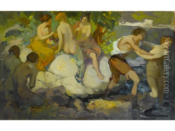 Bathers Oil Painting - Franz Arthur Bischoff
