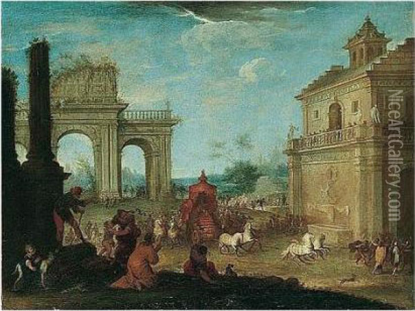 The Arrival Of Alexander The Great At Babylon Oil Painting - Johann Heinrich Schonfeld