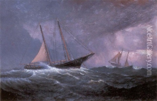 Sailing Ships In Stormy Seas Oil Painting - George Wainwright Harvey