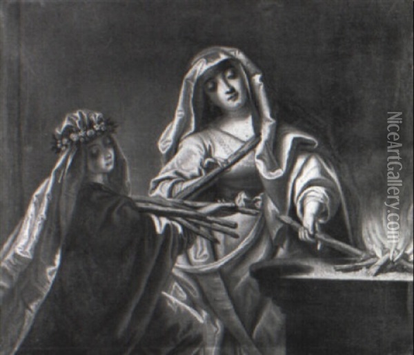 Vestal Virgins At The Altar Oil Painting - Jean Raoux