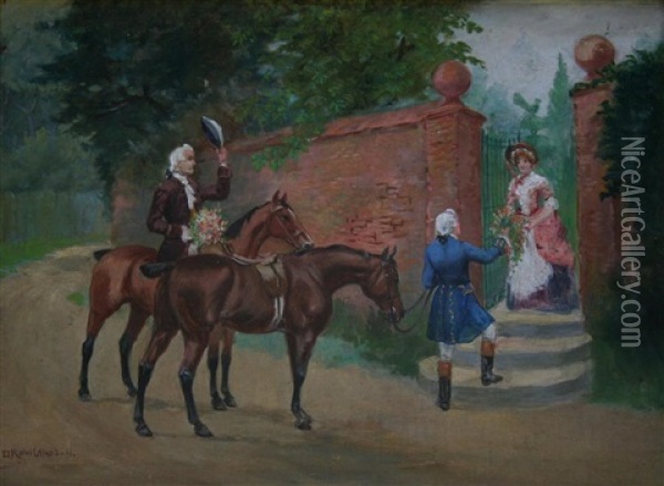 Gallant Suitors (+ Elegant Riders; Pair) Oil Painting - George Derville Rowlandson