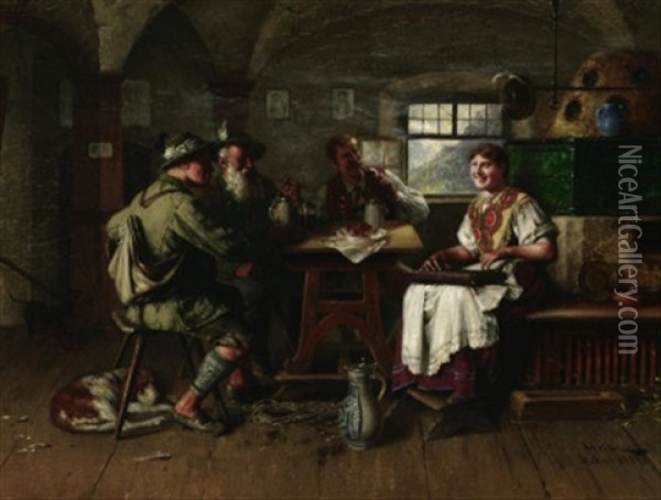 Im Wirtshaus Oil Painting - Johann Adalbert Heine