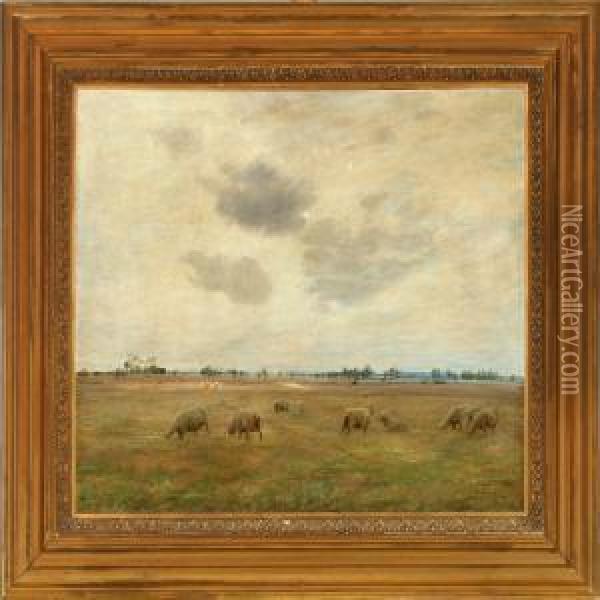 Sheep In The Field, Autumn Oil Painting - Ole Pedersen