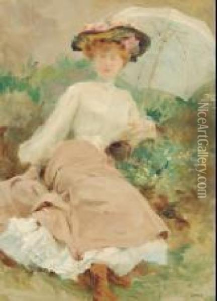 Elegante A L'ombrelle Oil Painting - Georges Leon Dufrenoy