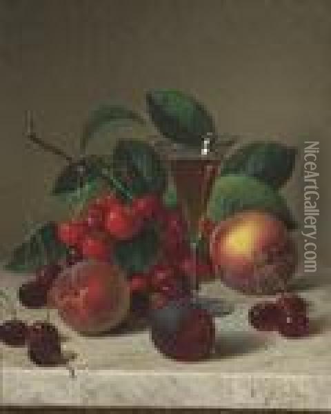 ''still Life With Cherries, Peaches And Plums'' Oil Painting - Andrew John Henry Way