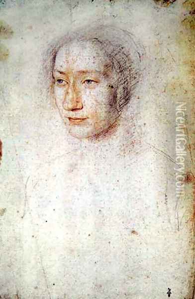 Portrait of an unknown Lady, probabely Madeleine d'Ognies en Flandres, dame de Castelpers, c.1538 Oil Painting - (studio of) Clouet