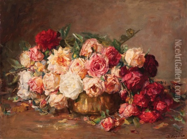 Still Life With Roses Oil Painting - Baruch Lopes de Leao Laguna