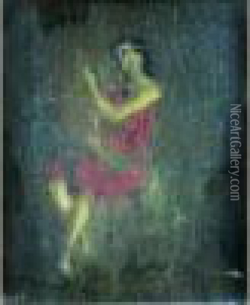 Sans Titre (girl In Red Dress) Oil Painting - Christian Berard