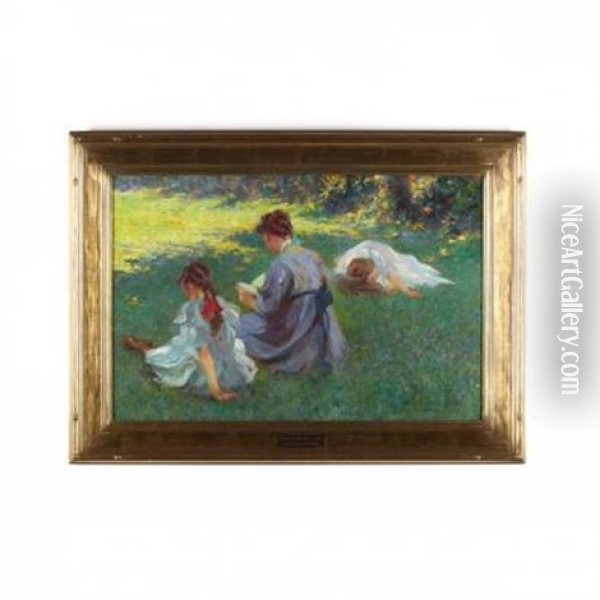 On The Lawn Oil Painting - Edmund Marion Ashe