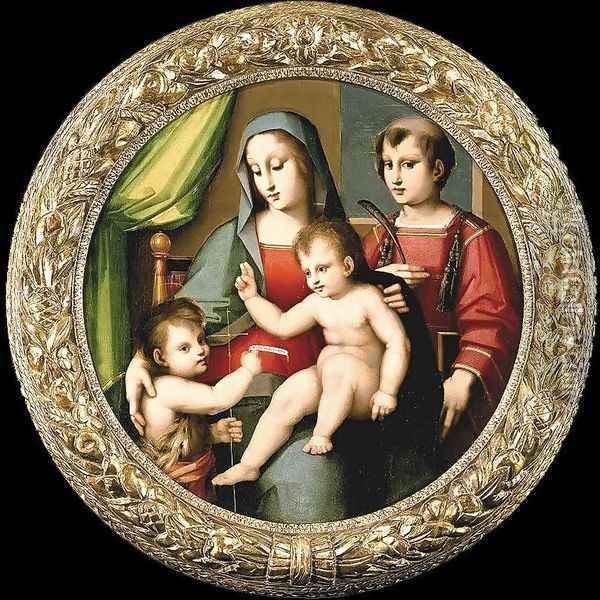 Madonna and Child with the Infant St John and St Peter Martyr Oil Painting - Andrea del Brescianino