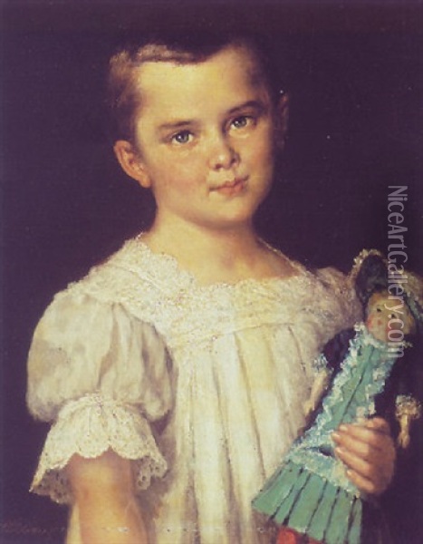 A Girl With Her Doll Oil Painting - Philip Lodewijk Jacob Frederik Sadee