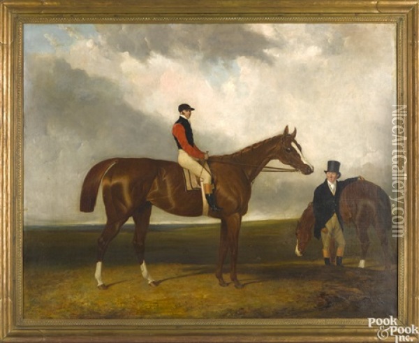 Race Horse Elis, Ridden By John Day, With His Trainer John Doe To His Right Oil Painting - Abraham Cooper