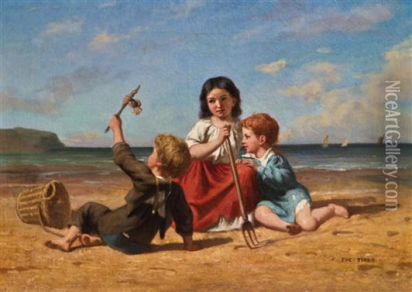 Spielende Kinder Am Strand Oil Painting - Eugene Feral