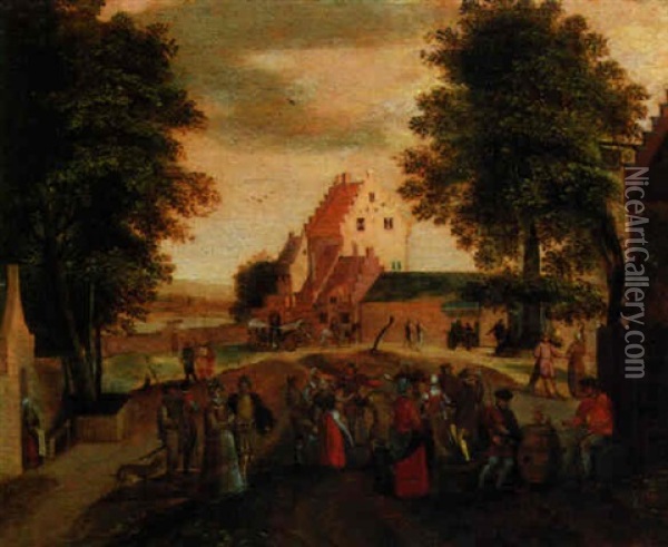 Feiernde Bauern Auf Einem Dorfplatz Oil Painting - Jakob Grimer