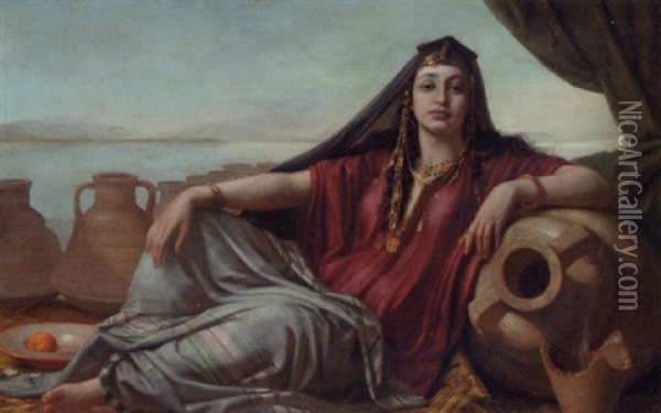 A Harem Lady Seated Between Waterjars Oil Painting - Wilhelm (Karl) Gentz
